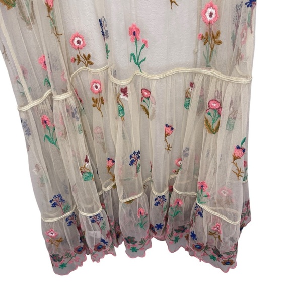 Anthropologie NWT BL^NK Sheer Embroidered Overlay Duster Cream Tan Pink One Size - Picture 8 of 14